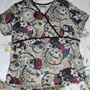 Floral Print Women's Scrub Top